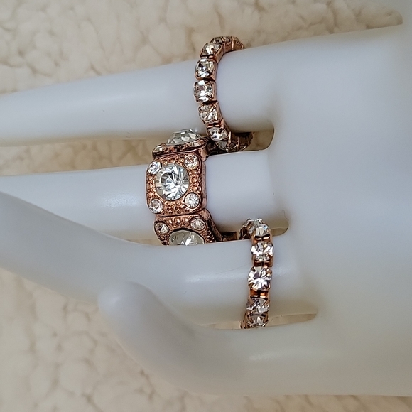 Rose Gold Tone 3 Pc Stretch Ring - Picture 8 of 16